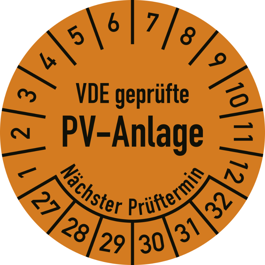 Prüfplakette VDE geprüfte PV-Anlage - Nächster Prüftermin 2027–2032, Folie, Ø 30 mm