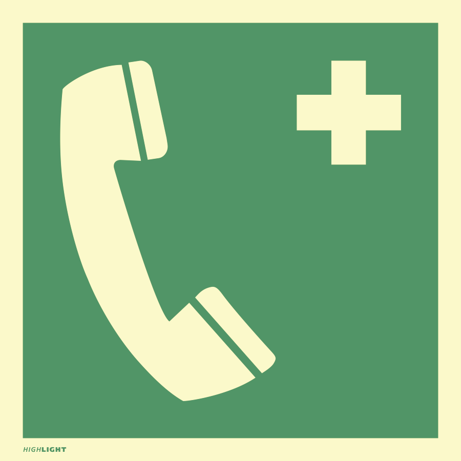 Notruftelefon, Rettungszeichen, ISO 7010 E004, 148 × 148 mm, Kunststoff