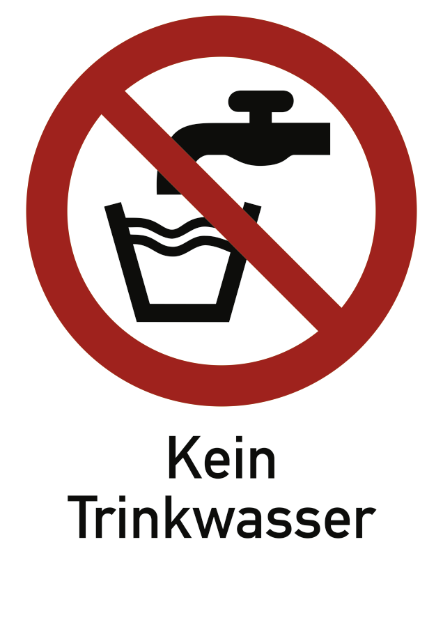 Kein Trinkwasser, Verbotszeichen, ISO 7010, mit Text