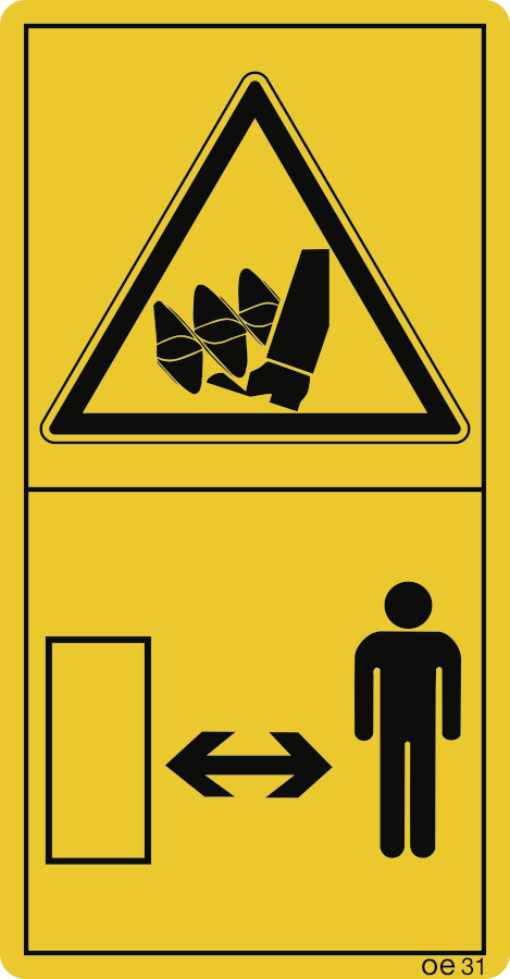 Gefahr durch sich drehende Schnecke (Hochformat), Warnzeichen, ISO 11684, 88x168 mm, Folie, 2 Stück/Bogen