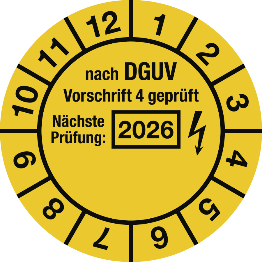 Prüfplakette Nach DGUV Vorschrift 4 geprüft Nächste Prüfung 2026, Folie, Ø 30 mm