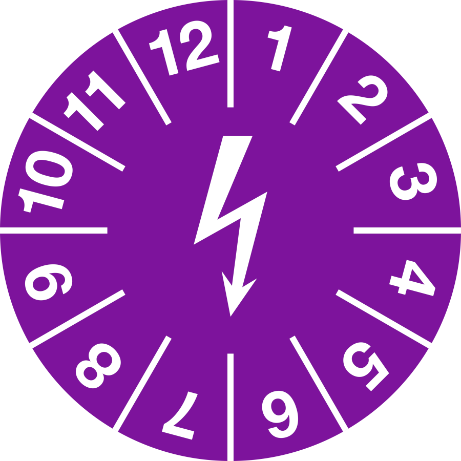 Prüfplakette zur Kennzeichnung von elektrischen Einrichtungen violett, Ø 15 mm, Folie-Spezialkleber