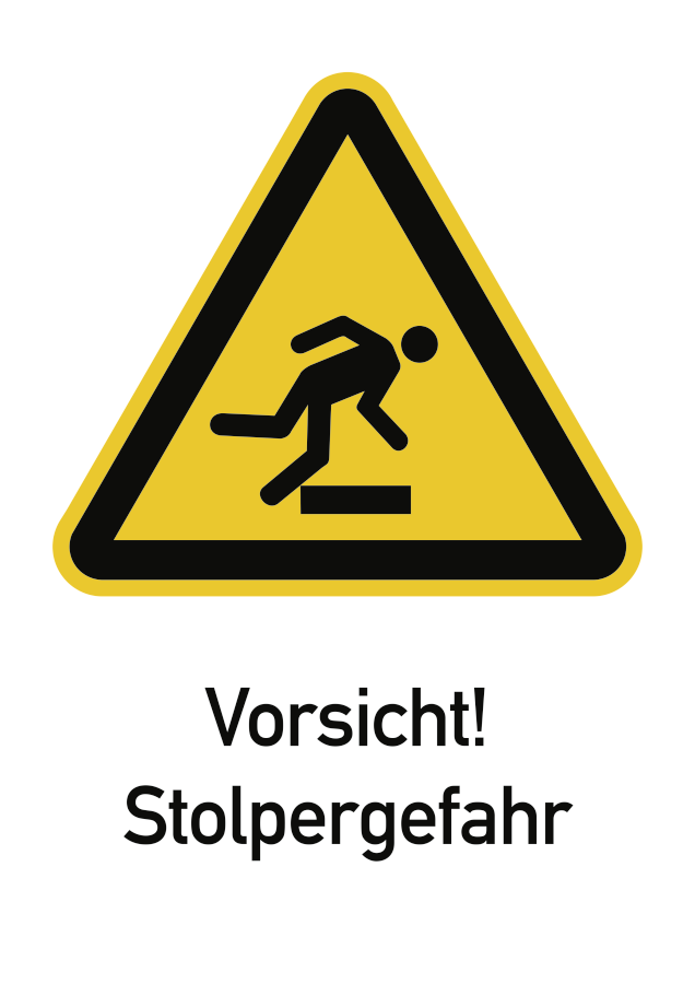 Vorsicht! Stolpergefahr, Warnzeichen, ISO 7010, 262x371 mm, Alu 0,6 mm, Stück