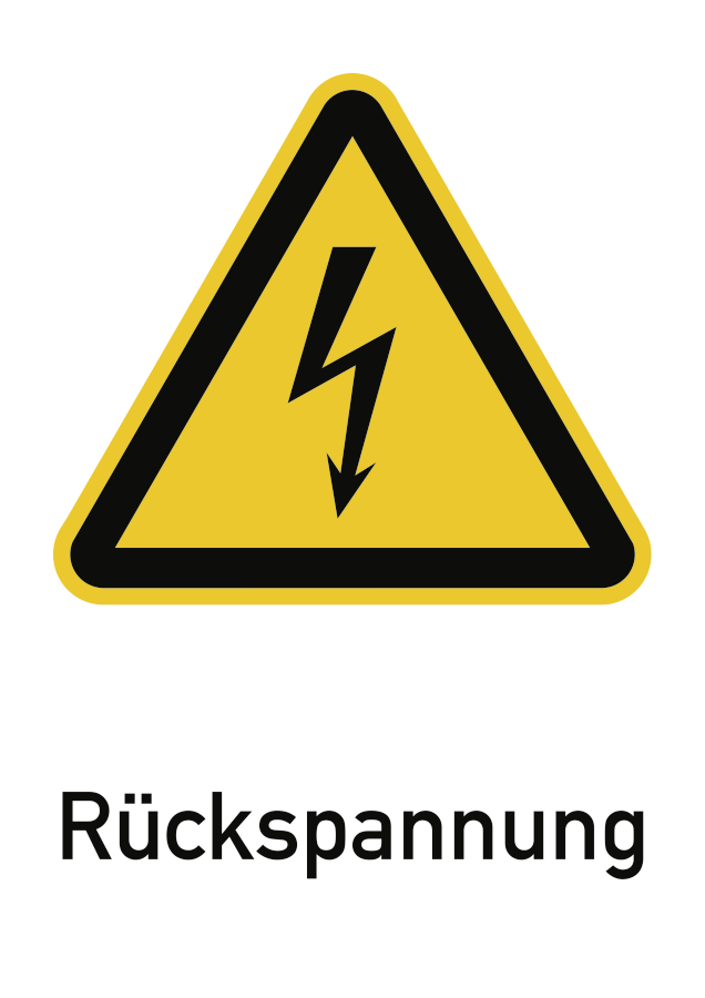 Rückspannung (weiß), Warnzeichen, ISO 7010, 185 x 131 mm, Folie selbstklebend