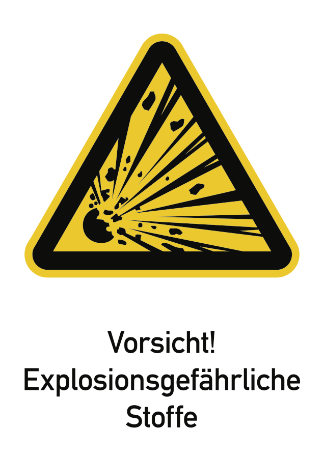 Vorsicht! Explosionsgefährliche Stoffe, Warnzeichen, ISO 7010, 131x185 mm, Folie, Stück