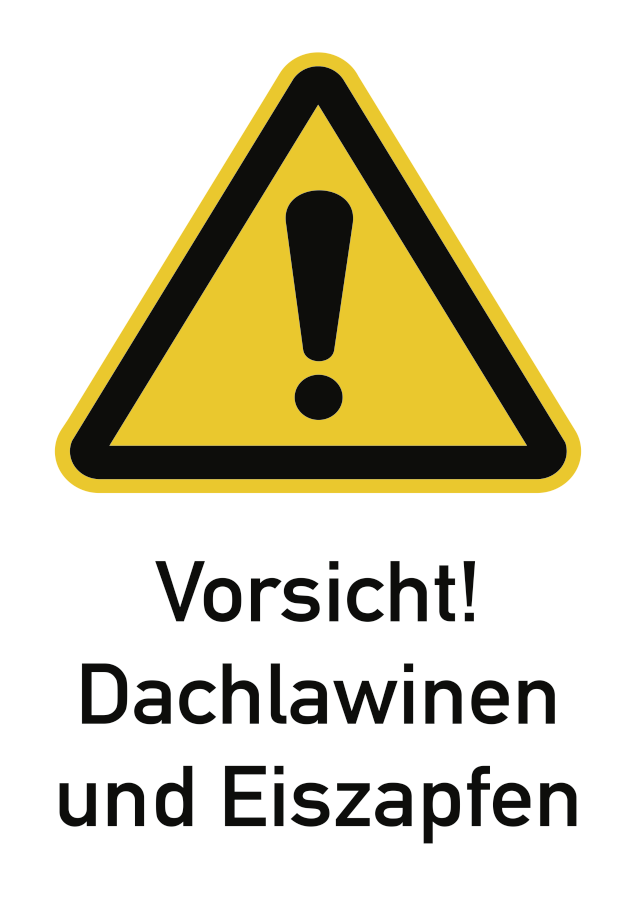 Vorsicht! Dachlawinen und Eiszapfen, Warnzeichen, ISO 7010, 450 x 300 mm, Aluminium