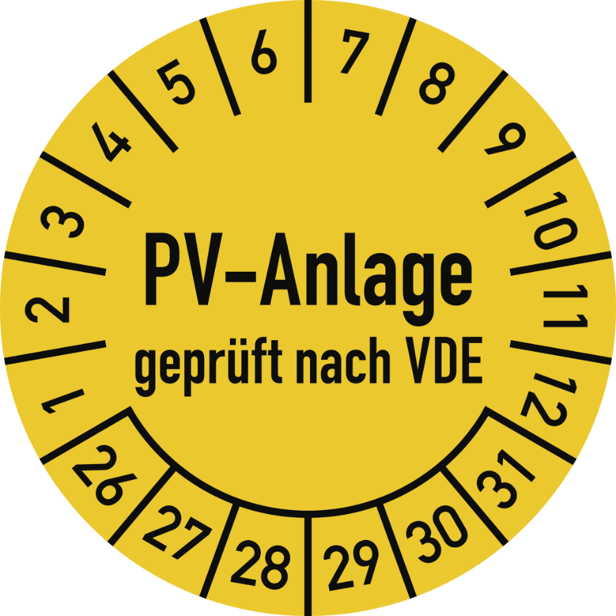 Prüfplakette PV-Anlage geprüft nach VDE 2026–2031, Folie, Ø 30 mm