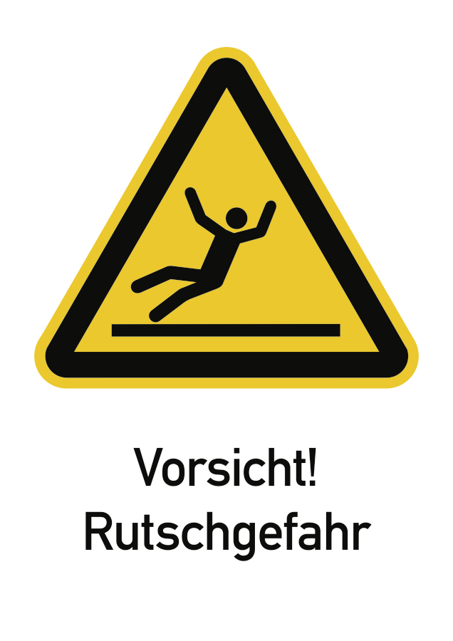 Vorsicht! Rutschgefahr, Warnzeichen, ISO 7010, 262x371 mm, Alu 0,6 mm, Stück