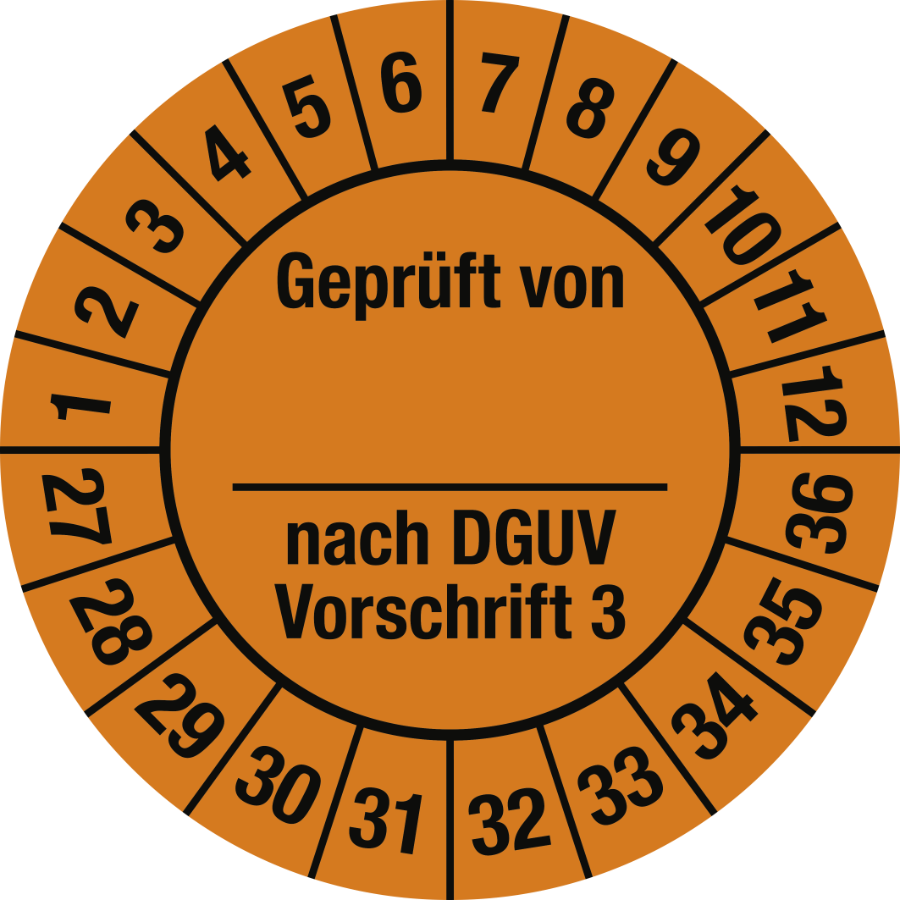 Prüfplakette Geprüft von nach DGUV Vorschrift 3, 2027-2036, Ø 25 mm, Folie
