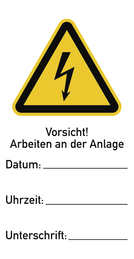 Sicherheitsanhänger Vorsicht! Arbeiten an der Anlage, Warnzeichen, ISO 7010, 76 x 147 mm, Kunststoff