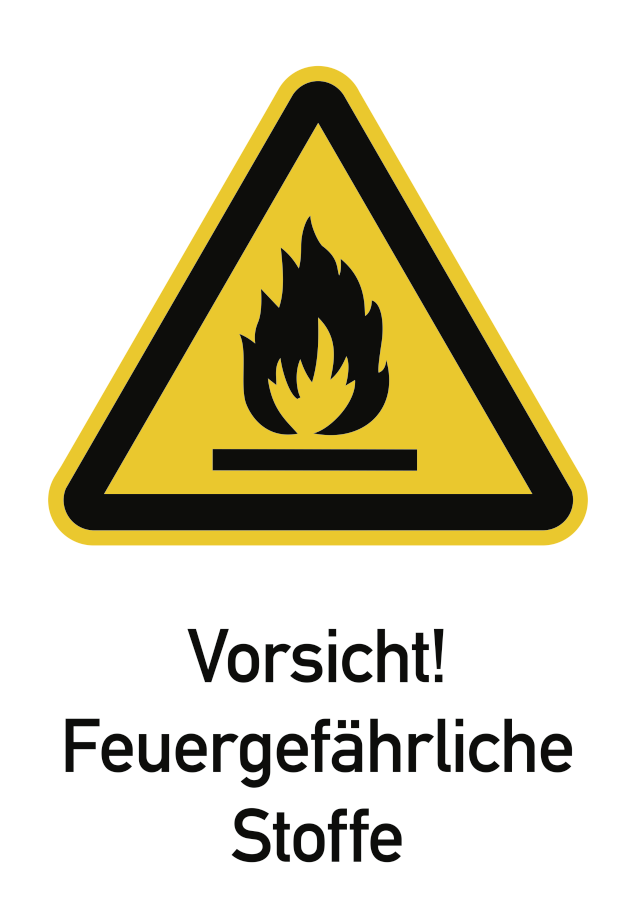 Vorsicht! Feuergefährliche Stoffe, Warnzeichen, ISO 7010, 262x371 mm, Alu 0,6 mm, Stück