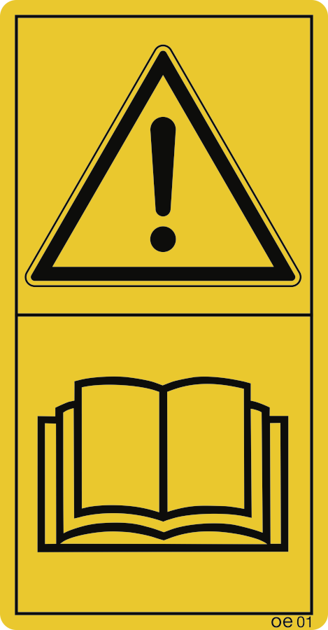 Vor Inbetriebnahme die Betriebsanleitung...(Hochformat), Warnzeichen, ISO 11684, 88x168 mm, Folie, 2 Stück/Bogen