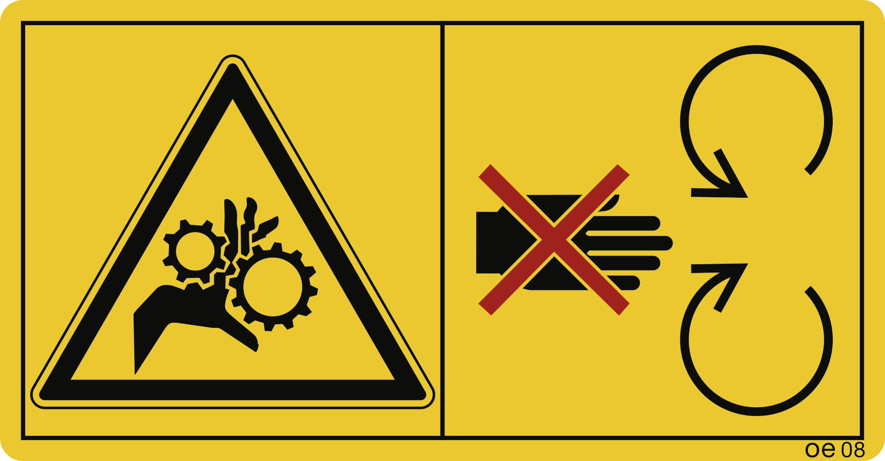 Schutzeinrichtung bei laufendem Motor nicht öffnen oder entfernen. (Querformat), Warnzeichen, ISO 11684, 168x88 mm, Folie, 2 Stück/Bogen