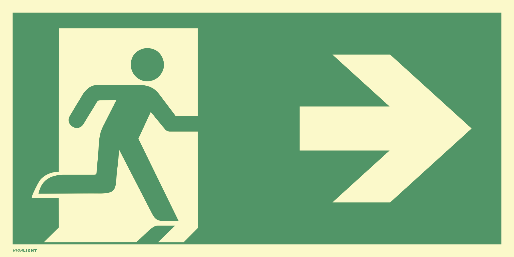 Notausgang (rechts) mit Pfeil rechts, Rettungszeichen, 297 × 148 mm, Kunststoff