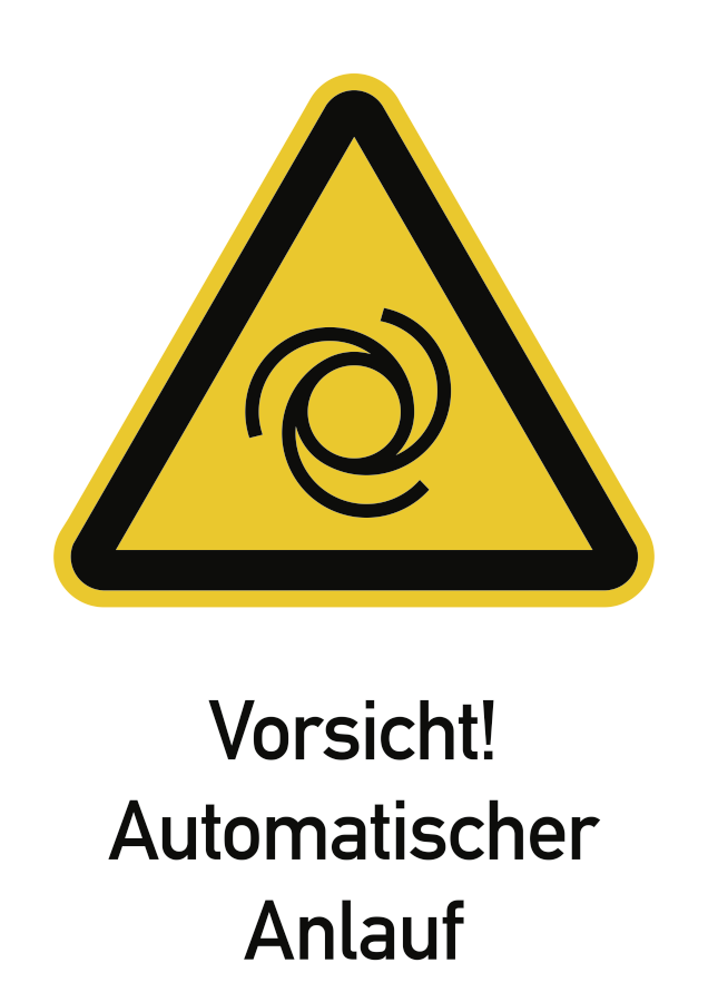 Vorsicht! Automatischer Anlauf, Warnzeichen, ISO 7010, 131x185 mm, Folie, Stück