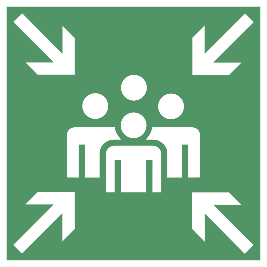 Sammelstelle, Rettungszeichen, BGV A8, 200 × 200 mm, Alu, nicht nachleuchtend