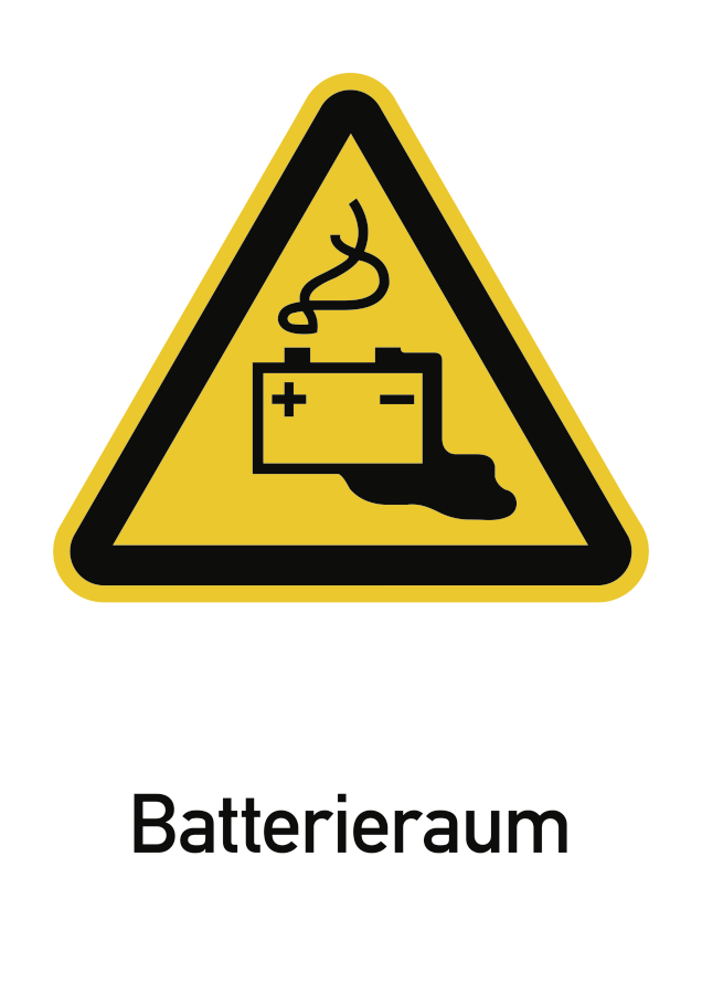 Batterieraum, Kombischild, ISO 7010