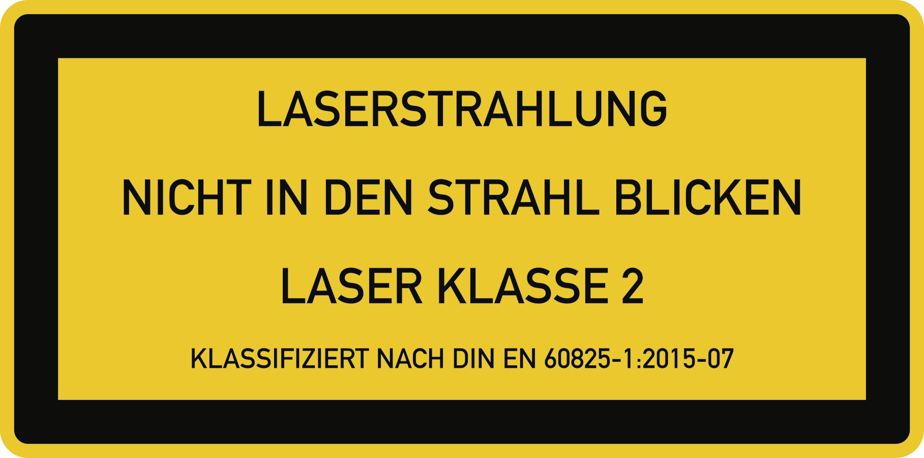 LASERSTRAHLUNG nicht in den Strahl blicken Klasse 2. Warnzeichen, DIN EN 60825-1, 52x26 mm, Folie, 10 Stück/Bogen