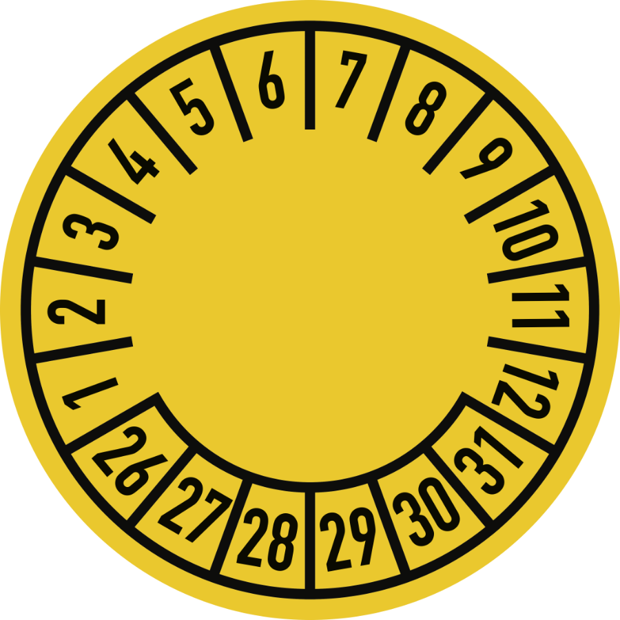 Prüfplakette Standard 2026–2031, Folie, Ø 30 mm, 10 Stück/Bogen