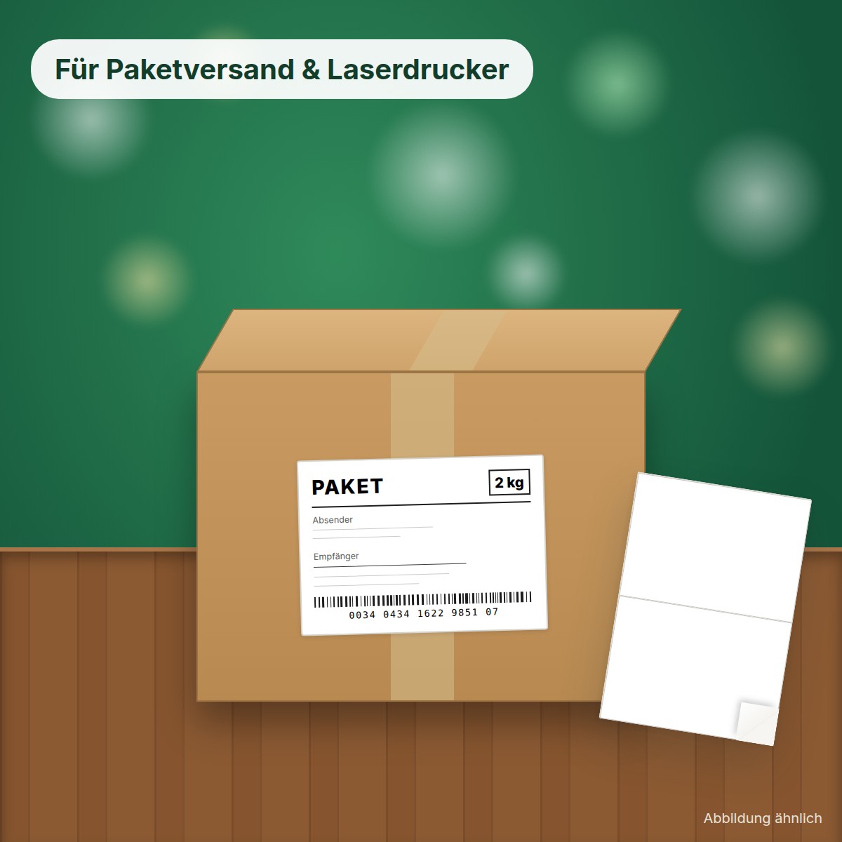 Versandetikett DIN A5 auf Paket, Etikettenbogen für Laserdrucker