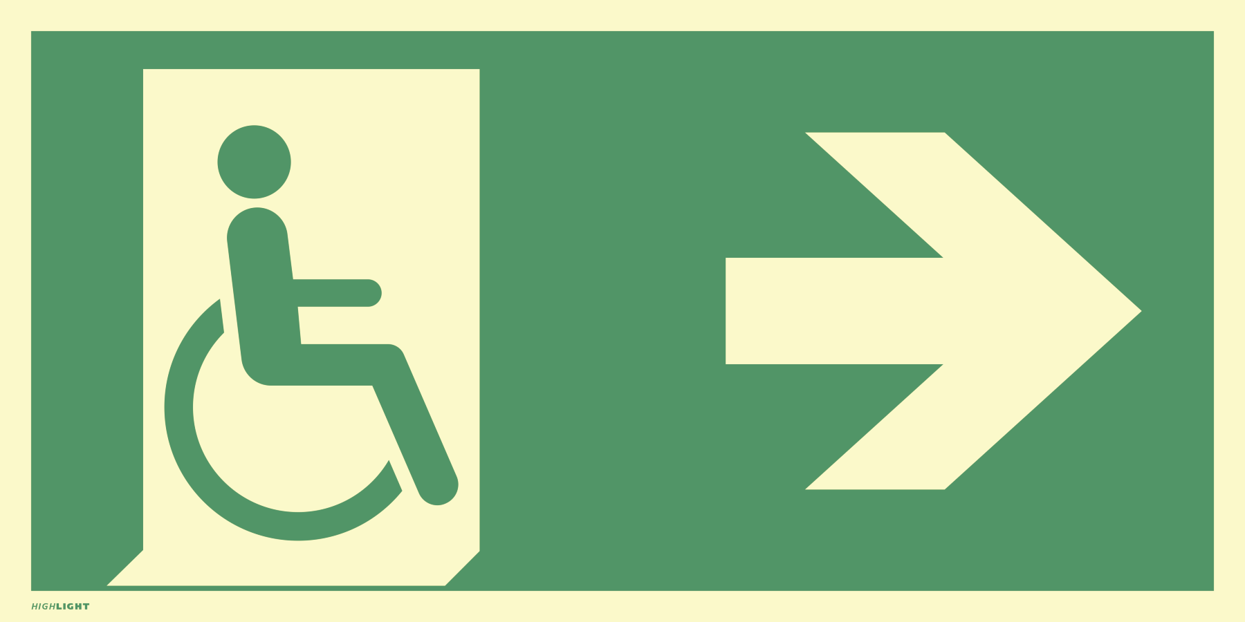 Notausgang gehbeeinträchtigt (rechts) mit Pfeil rechts, Rettungszeichen, 400 × 200 mm, Alu
