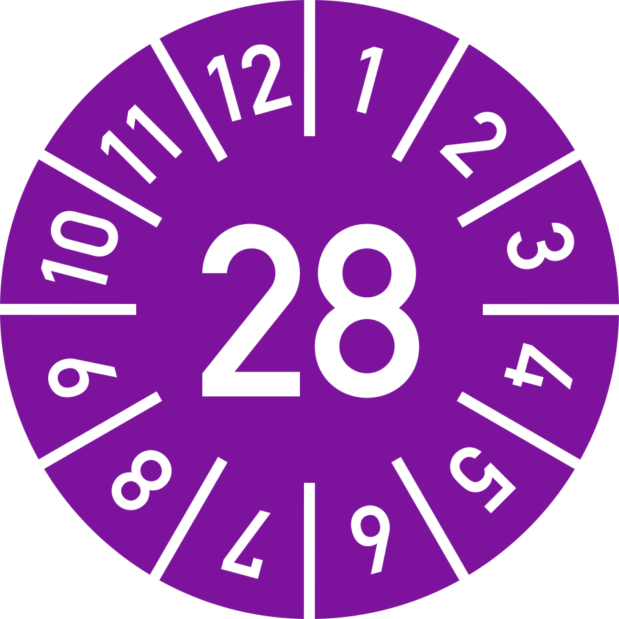 Prüfplakette Jahr 28 mit Monaten - violett