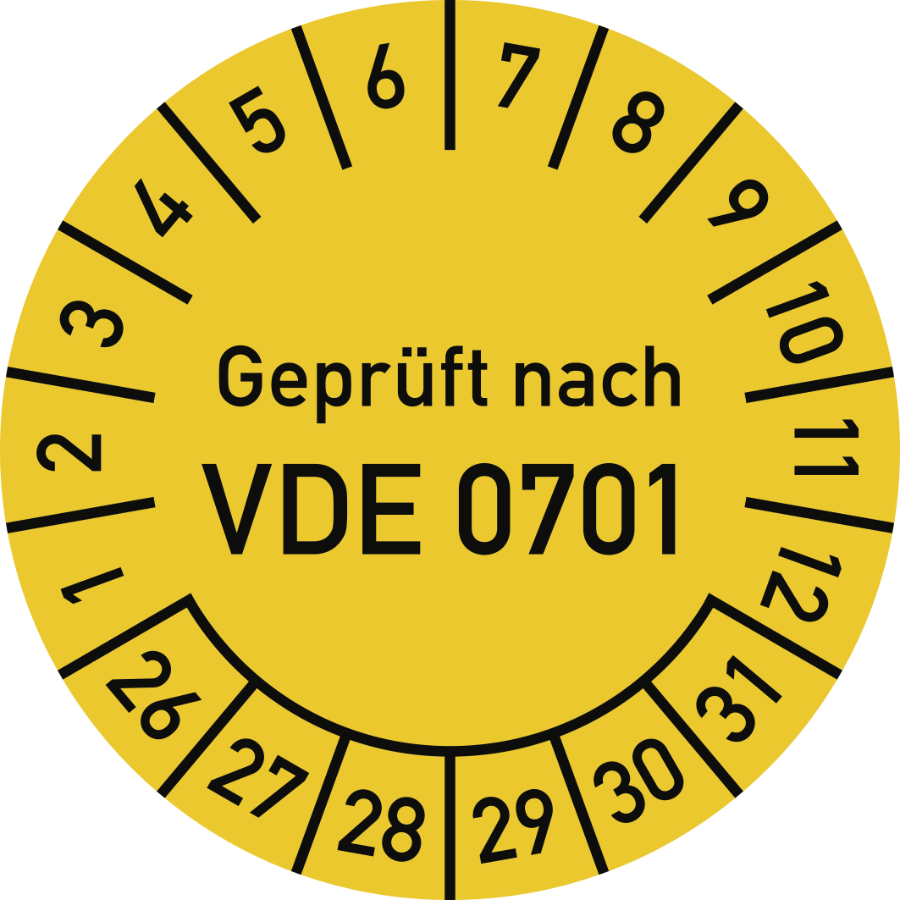 Prüfplakette Geprüft nach VDE 0701 2026–2031, Folie, Ø 30 mm