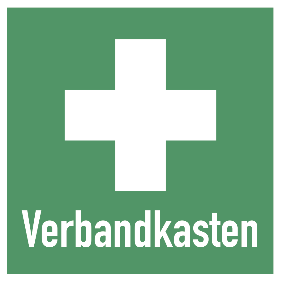 Verbandkasten (quadratisch), Rettungszeichen, 250 × 250 mm, Kunststoff