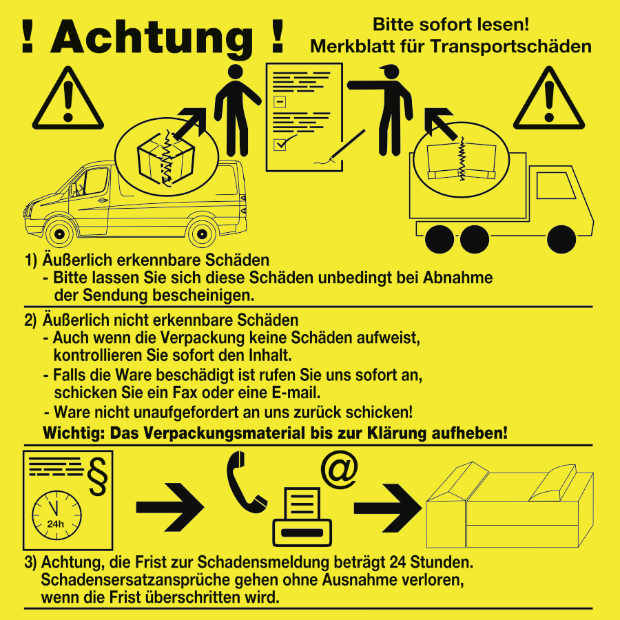 Merkblatt für Transportschäden, Hinweisschild