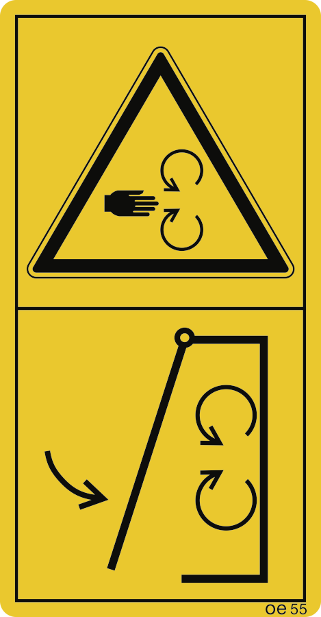 Schutzeinrichtungen vor Inbetriebnahme der Maschine schließen. (Hochformat), Warnzeichen, ISO 11684, 88x168 mm, Folie, 2 Stück/Bogen