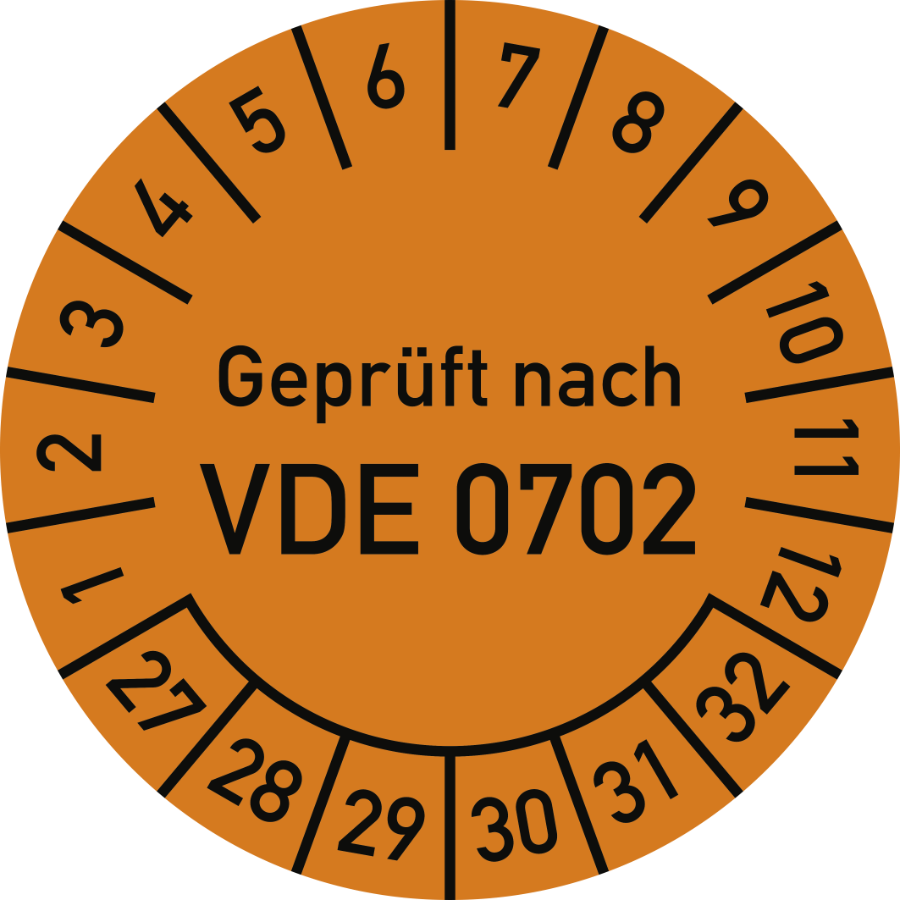 Prüfplakette Geprüft nach VDE 0702 2027–2032, Folie, Ø 30 mm