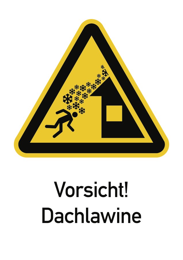 Vorsicht! Dachlawine, Warnzeichen, ISO 7010, 371 x 262 mm, Aluminium 0,6 mm