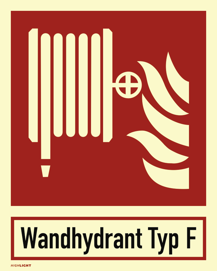 Löschschlauch Typ F, Brandschutzzeichen, ISO 7010, 200x250 mm, Kunststoff, Stück, langnachleuchtend