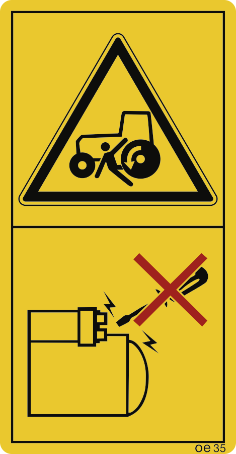 Motor nur vom Fahrersitz aus starten, (Hochformat), Warnzeichen, ISO 11684, 88x168 mm, Folie, 2 Stück/Bogen