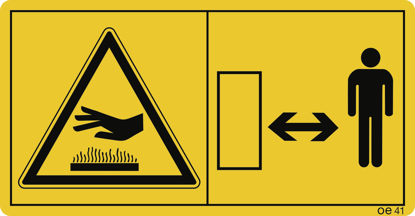 Genügend Abstand von heißen Flächen halten. (Querformat), Warnzeichen, ISO 11684, 168x88 mm, Folie, 2 Stück/Bogen