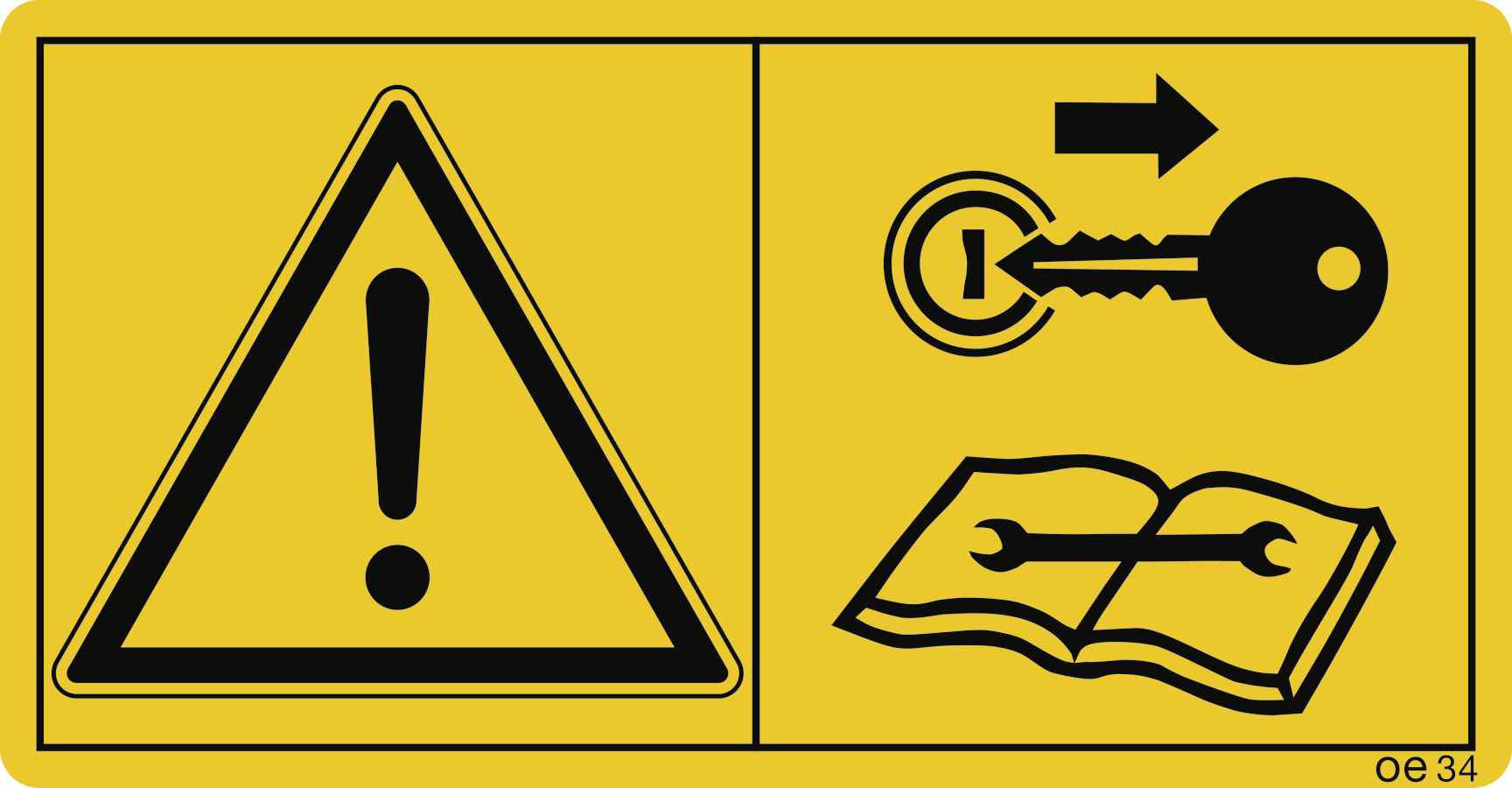 Vor Wartungs- und Reparaturarbeiten Motor abstellen und Schlüssel abziehen. (Querformat), Warnzeichen, ISO 11684, 168x88 mm, Folie, 2 Stück/Bogen