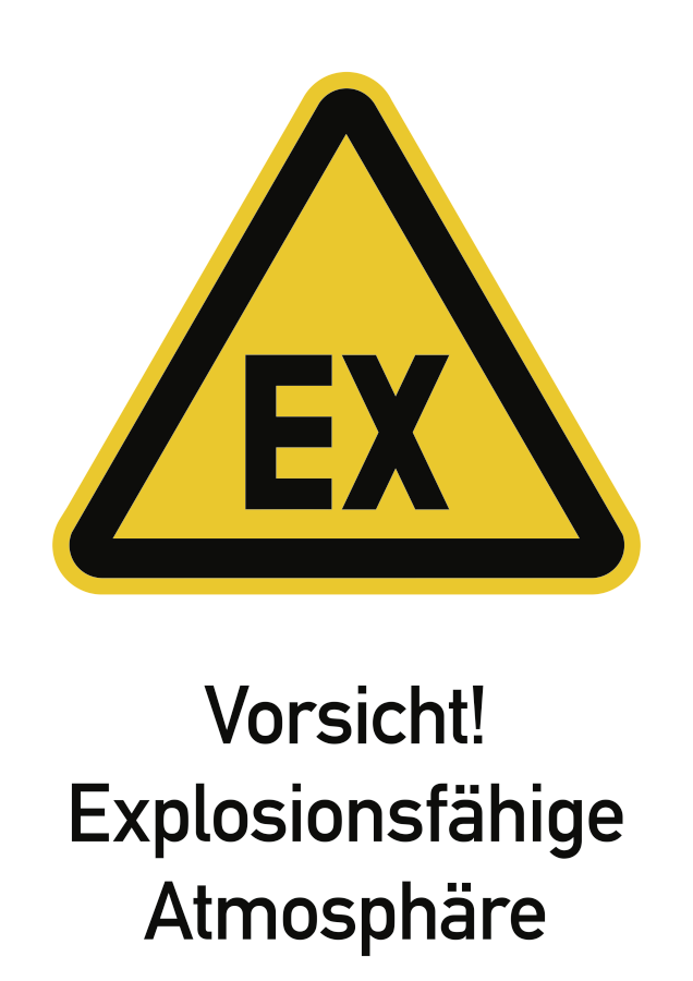 Vorsicht! Explosionsfähige Atmosphäre, Warnzeichen, DIN 4844-2, 262x371 mm, Alu 0,6 mm, Stück