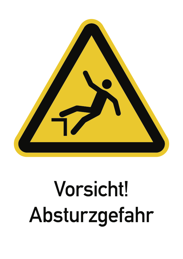 Vorsicht! Absturzgefahr, Warnzeichen, ISO 7010, 262x371 mm, Alu 0,6 mm, Stück