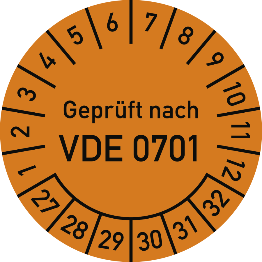 Prüfplakette Geprüft nach VDE 0701 2027–2032, Folie, Ø 30 mm