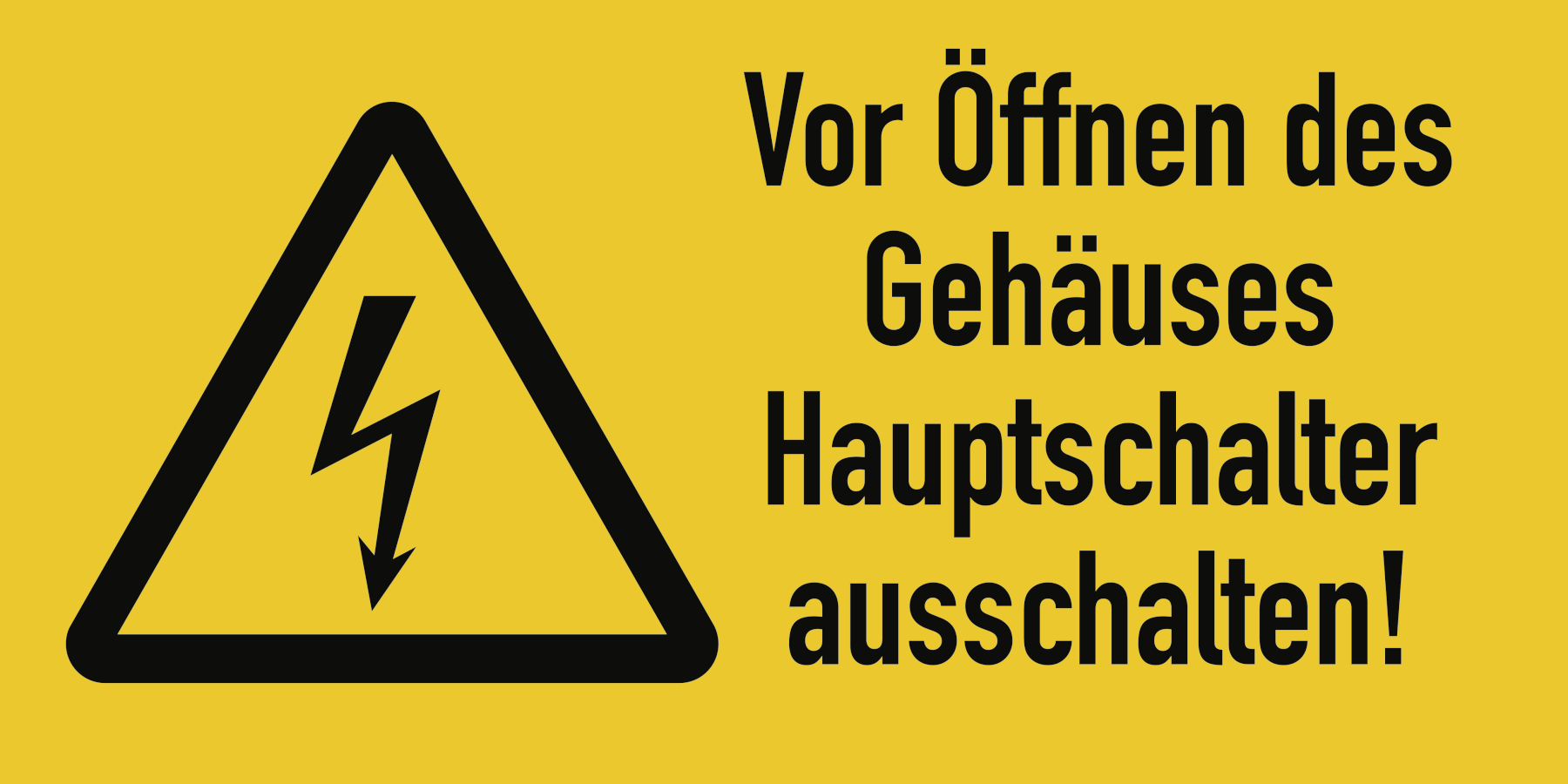 Vor Öffnen des Gehäuses Hauptschalter ausschalten!, Warnzeichen, ISO 7010, 105 x 52 mm, Folie selbstklebend