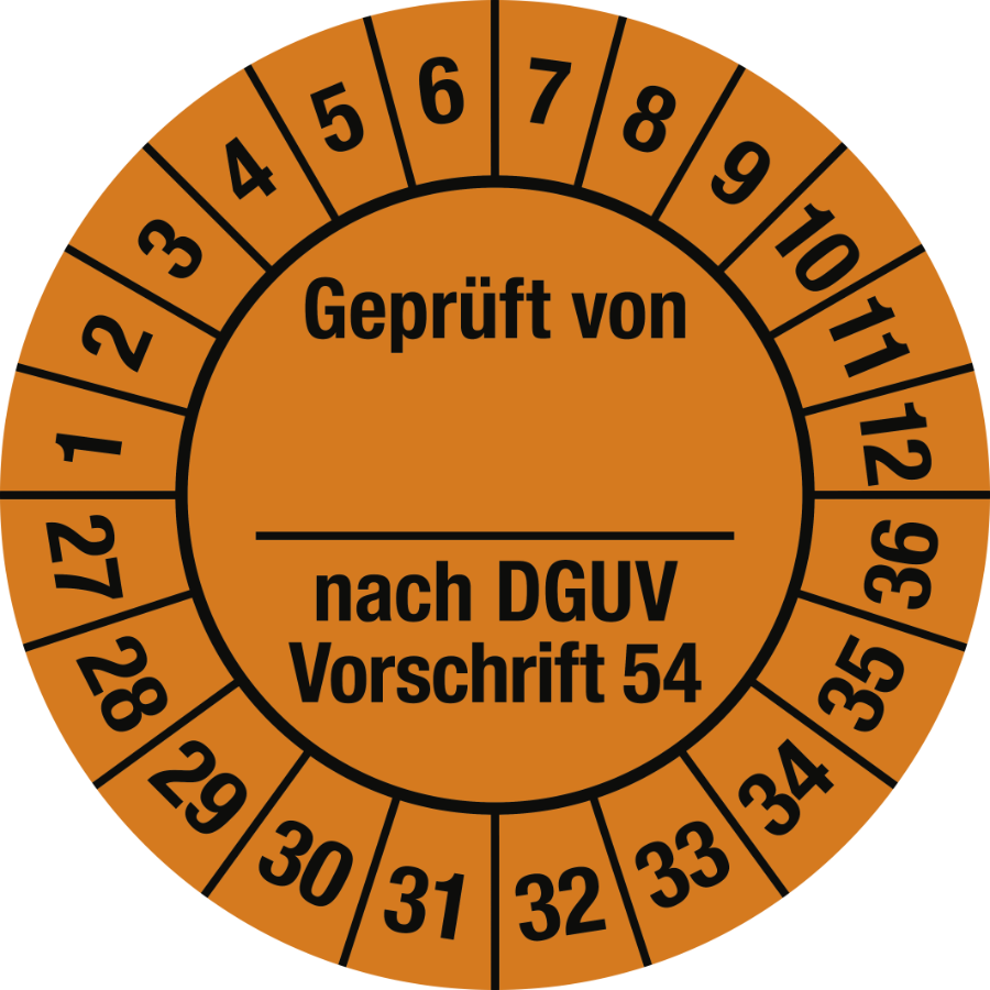 Prüfplakette Geprüft nach DGUV Vorschrift 54, 2027–2036, Folie, Ø 30 mm