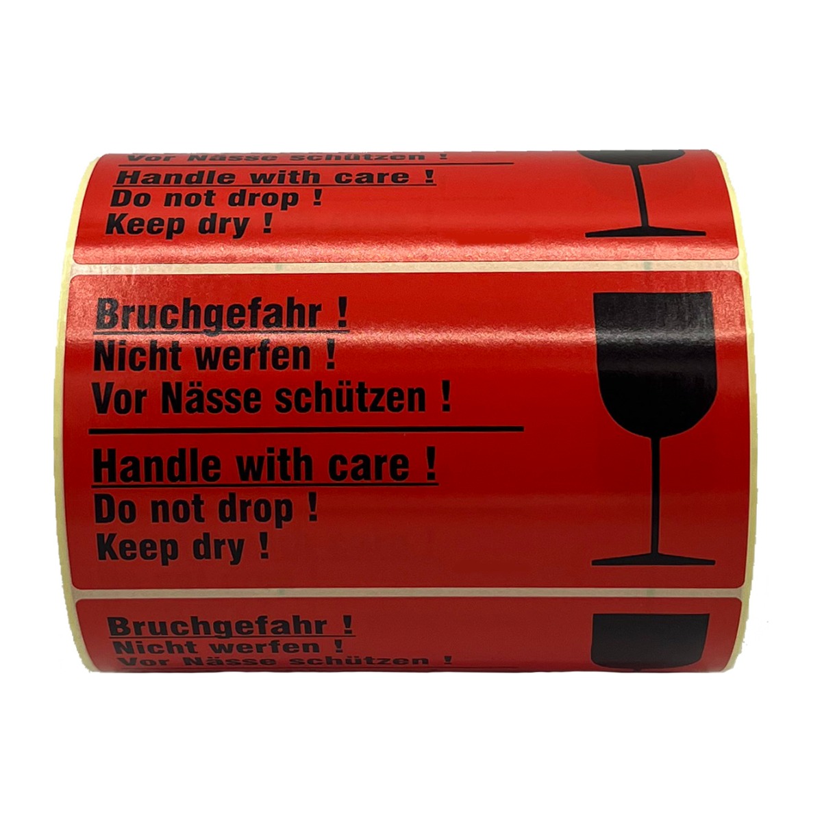 Aufkleber Bruchgefahr Handle with care, Rolle 14 x 7 cm, Frontansicht