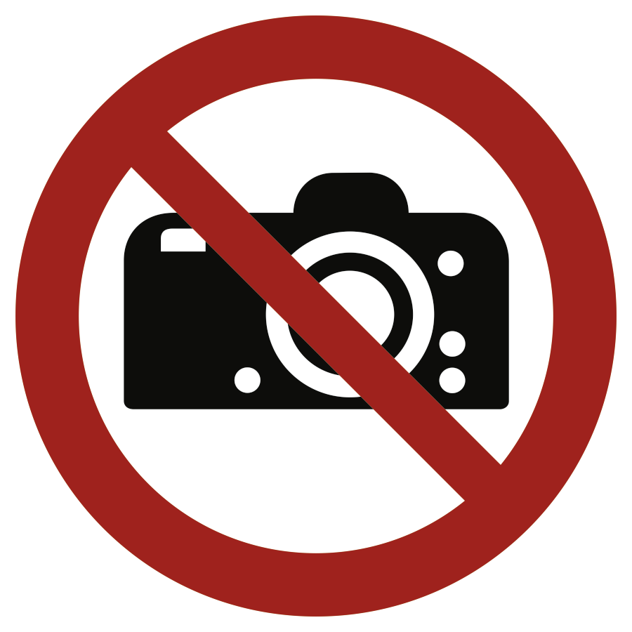 Fotografieren verboten, Verbotszeichen, ISO 7010, nur Symbol, Ø 100 mm, Folie