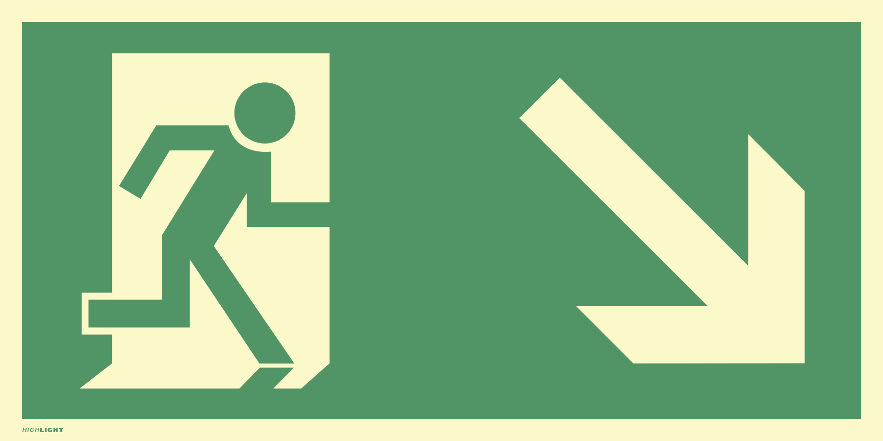 Rettungsweg rechts abwärts, Rettungszeichen, BGV A8 (E10 + E02)