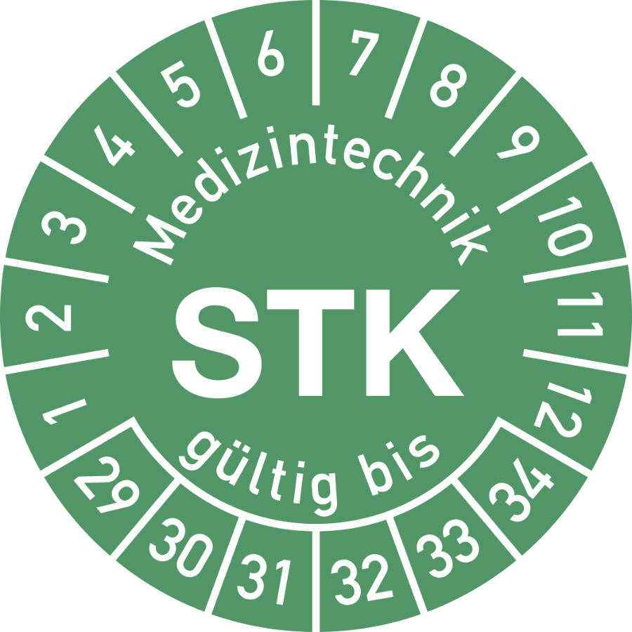 Prüfplakette Medizintechnik STK 2029–2034, Polyesterfolie, Ø 30 mm