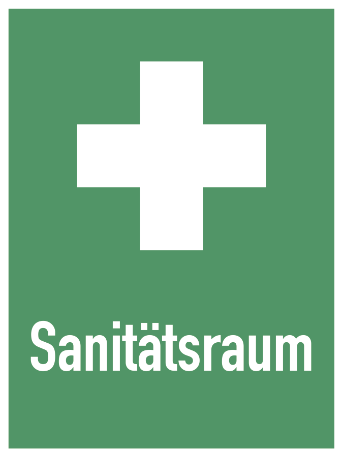 Sanitätsraum, Rettungszeichen, ISO 7010 E003, 300 × 400 mm, Kunststoff