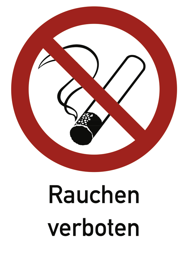 Rauchen verboten, Verbotszeichen, BGV A8, mit Text, 210x297 mm, Kunststoff