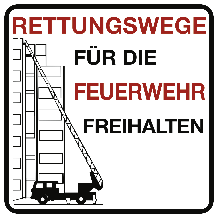 Rettungswege für die Feuerwehr freihalten, Brandschutzzeichen, 500x500 mm, Alu 1,8 mm, Stück, Nicht reflektierend