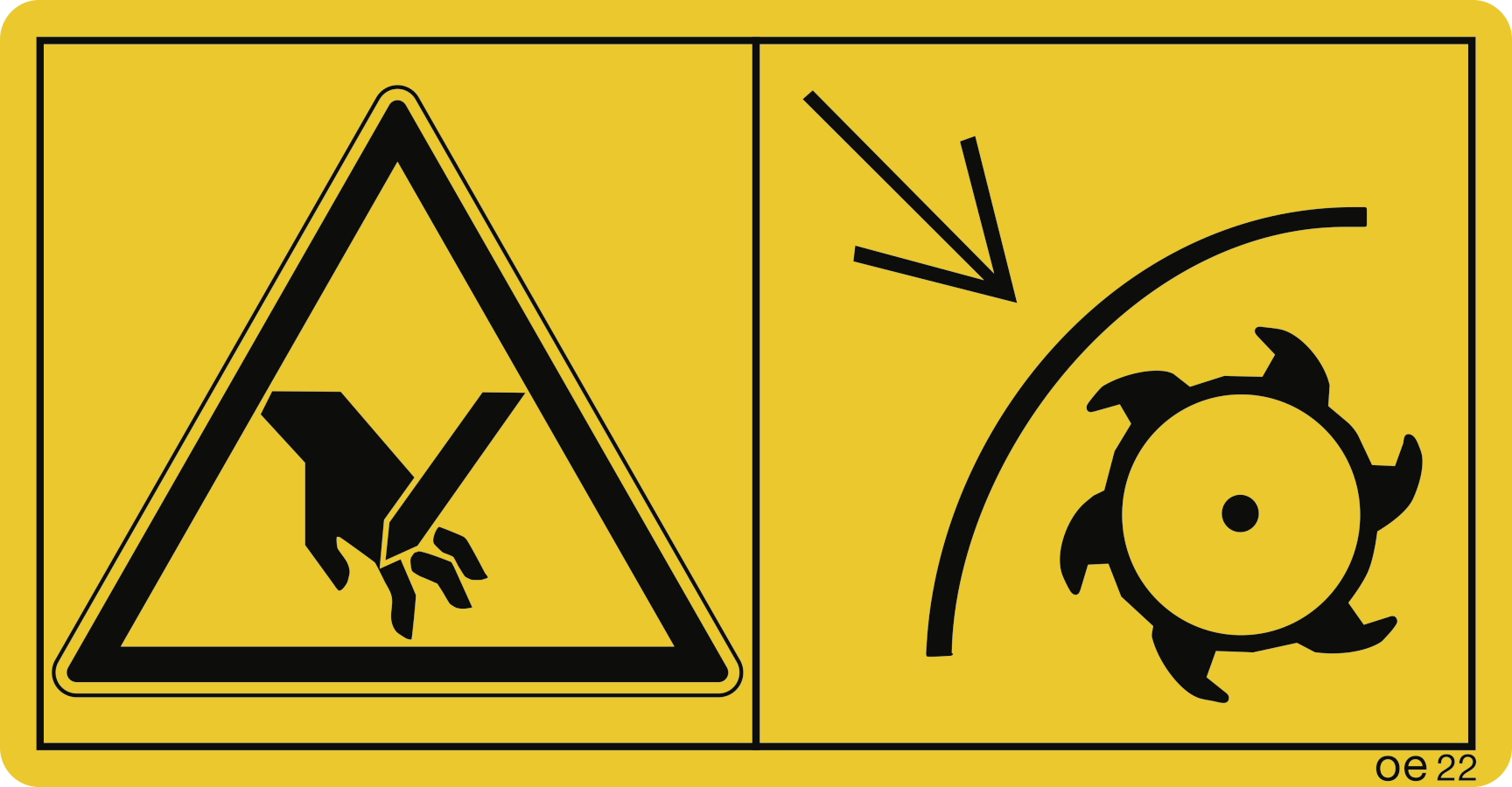 Zum Schleifen der Messer Schutzeinrichtung in Schutzstellung bringen. (Querformat), Warnzeichen, ISO 11684, 168x88 mm, Folie, 2 Stück/Bogen