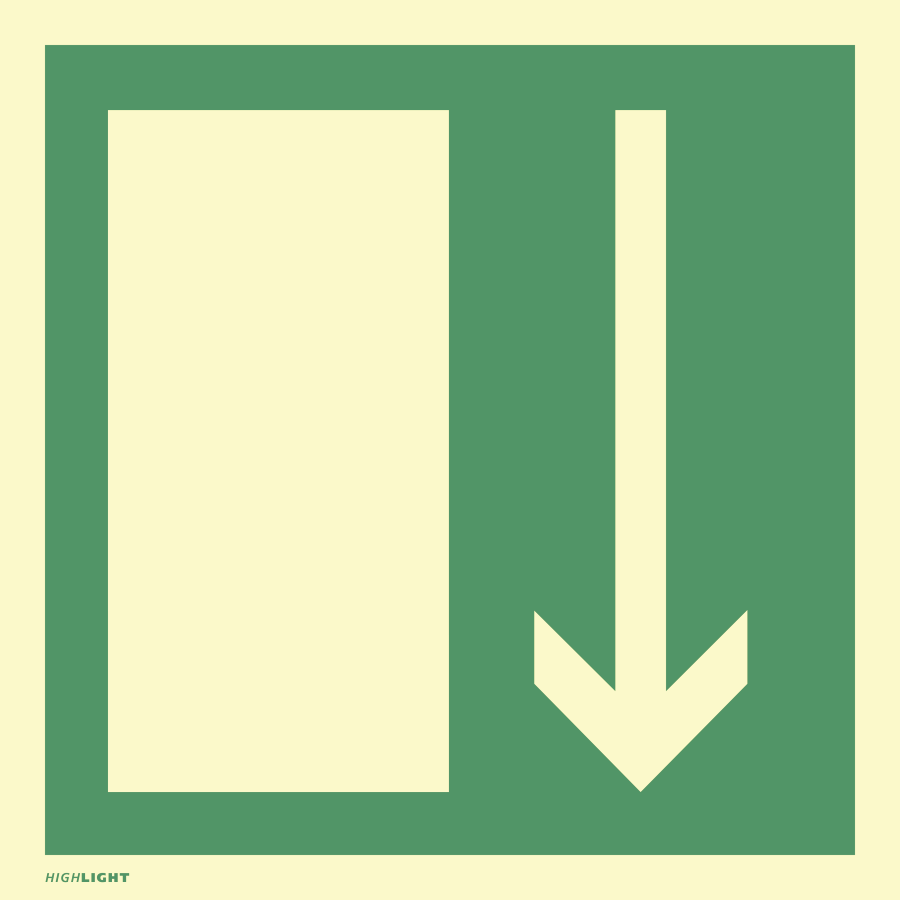 Notausgang, Rettungszeichen, BGV A8 (E14), 200 × 200 mm, Kunststoff